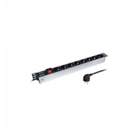 MAXCABLE Strujna letva, 8 utičnica, s prekidačem, rack 19" 1U, 1.8 m, aluminij